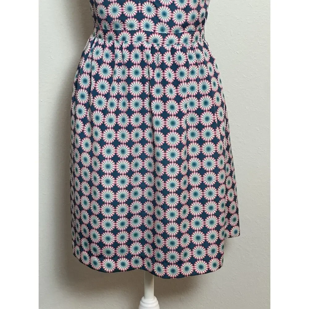 J Crew Print Seaside Pink Blue‎ Spaghetti Strap Cocktail Party Dress Size (2)